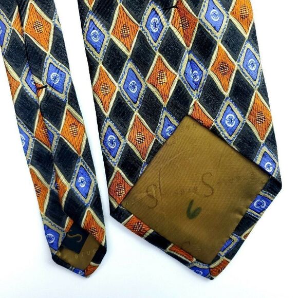 Robert Talbott Gray Orange Blue Geometric Silk Tie - Picture 4 of 6